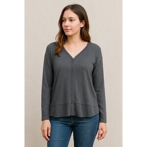 Sanctuary Women’s Mixed Media Top Gray XL Sheer Chiffon Hem & Front Panel